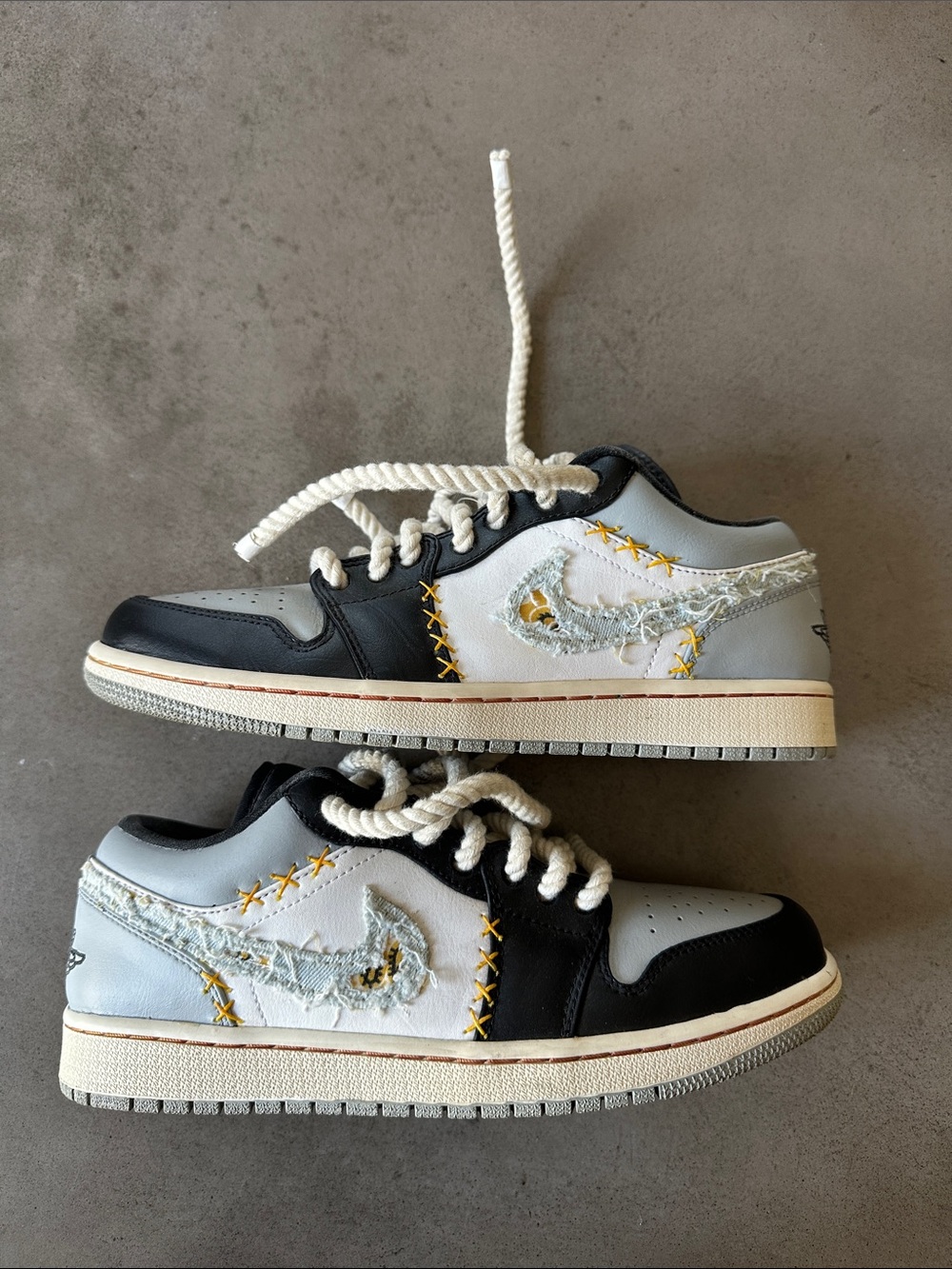 NIKE | CUSTOM Air Jordan 1 Low SE 'Vintage Denim Distressed Black Yellow Grey'